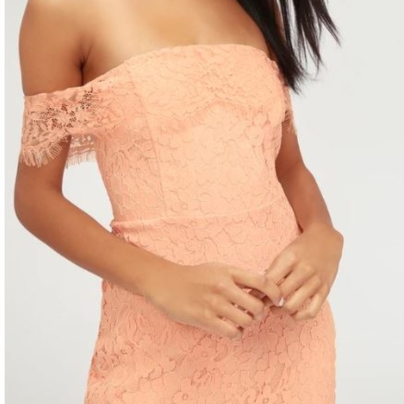 NWT Lulus BLUSH PINK LACE OFF-THE-SHOULDER MAXI - Picture 3 of 7